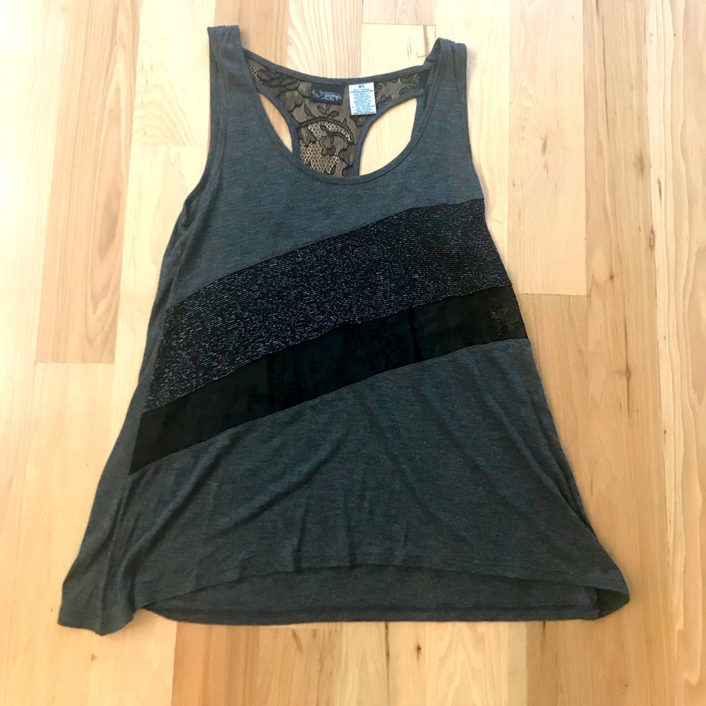 Charcoal and black lace tank